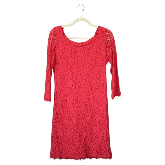 DIANE VON FURSTENBERG Zarita Dress Coral Lace Size 12 Mini Sheath Cocktail New - Picture 2 of 9